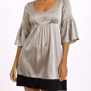 Express Silk Babydoll Mini Dress Gray Empire Waist Size Small Y2K